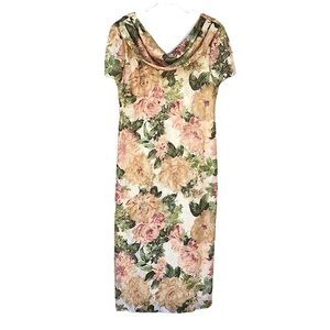 Helene Blake Vintage Made USA Textured Floral Short Sleeve Ivory Maxi Dress 12